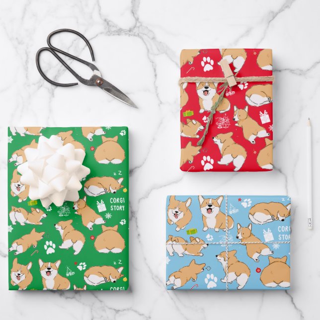 Feuille De Papier Cadeau Corgi Story Noël (Recto)