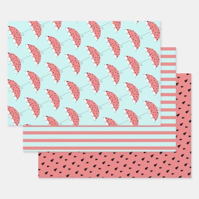 Feuille De Papier Cadeau Correspondance Motif parapluie à la pastèque (Lot)