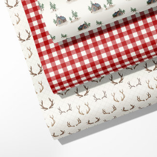 Feuille De Papier Cadeau "Cosy Cabine, Antler, Buffalo Plaid