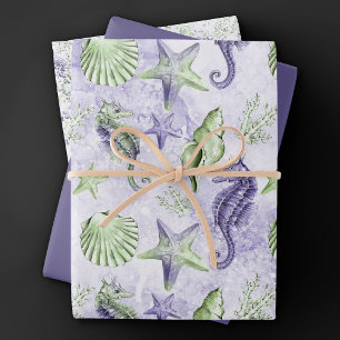 Feuille De Papier Cadeau Côté Chic Violet et Vert Amusants Sous la Mer