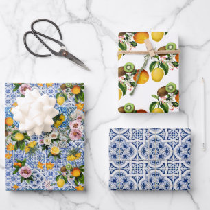Feuille De Papier Cadeau Côte d'Amalfi Citron Bouquet Carreaux Italie