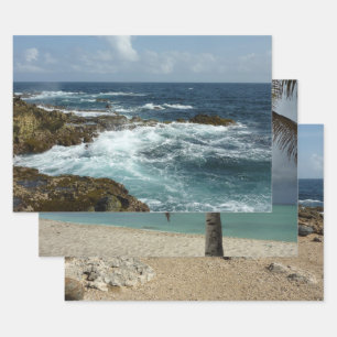 Feuille De Papier Cadeau Côte rocheuse d'Aruba et océan bleu