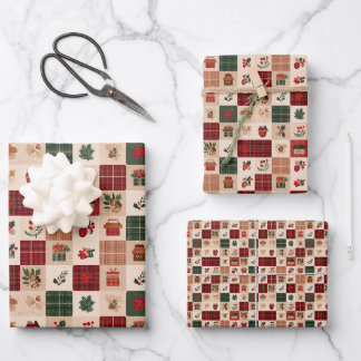 Feuille De Papier Cadeau Cottagecore Noël Plaid Cadeaux et Botaniques
