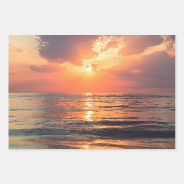 Feuille De Papier Cadeau coucher de soleil sur l'eau (Devant)