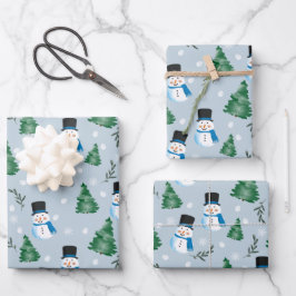 Feuille De Papier Cadeau Couleur d'eau douce Motif neige d'hiver