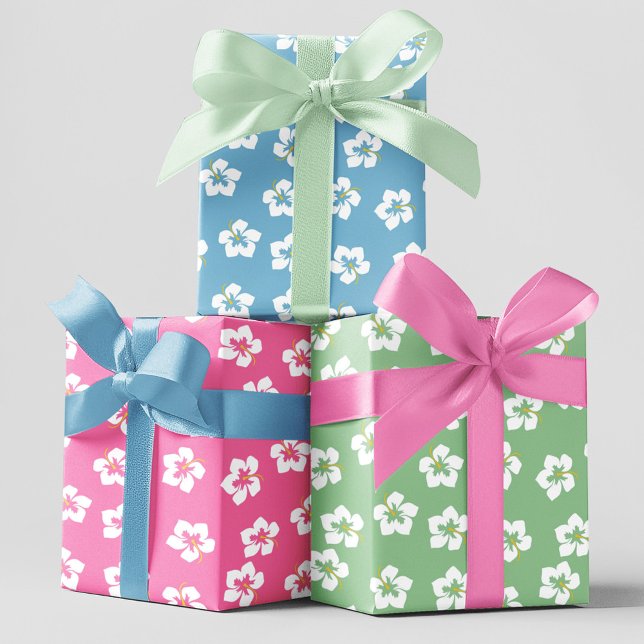 Feuille De Papier Cadeau Couleur estivale Tropical Floral (Colorful tropical hibiscus pattern wrapping paper)