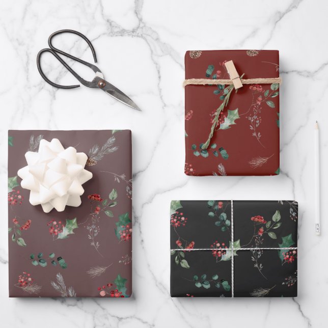 Feuille De Papier Cadeau Couleur foncée Foliage rustique (Recto)