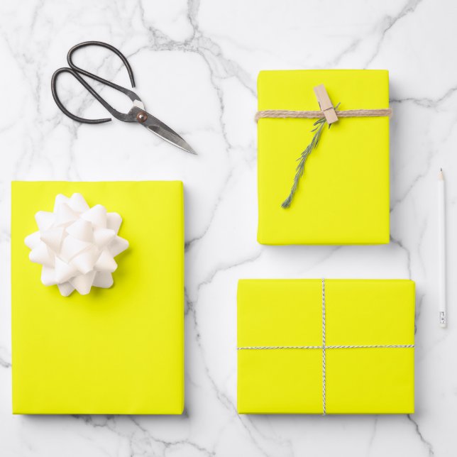 Feuille De Papier Cadeau Couleur uni jaune néon (Recto)