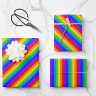 Feuille De Papier Cadeau Couleur vive Petites bandes arc-en-ciel