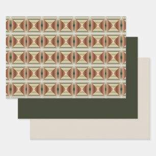 Feuille De Papier Cadeau Couleurs D'Art Motif Brown, Vert Et Tan
