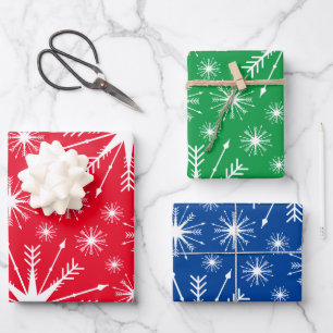 Feuille De Papier Cadeau Couleurs de Noël et flocons de neige