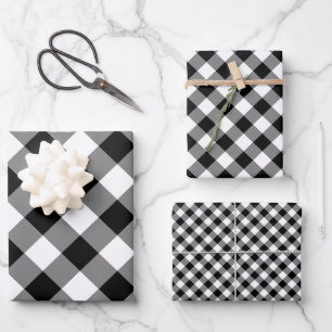 Feuille De Papier Cadeau Couleurs différentes en noir et blanc En vichy dia
