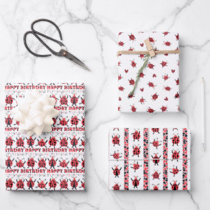 Feuille De Papier Cadeau Coupable Ladybugs Noirs Joyeux Anniversaire Enfan