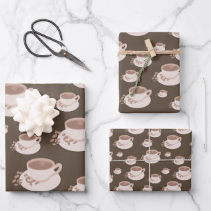 Feuille De Papier Cadeau Coupes de café rétro Brown plat 