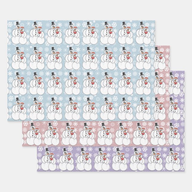 Feuille De Papier Cadeau Couple de Snowman (Lot)