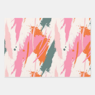 Feuille De Papier Cadeau Coups de pinceau contrastés rose vert rouge