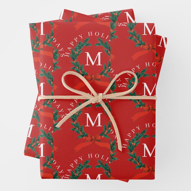 Feuille De Papier Cadeau Couronne de monogramme rouge personnalisée Joyeuse (En situation)