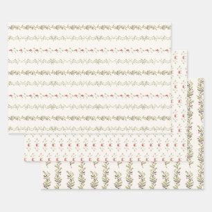 Feuille De Papier Cadeau Couronne de Noël aux baies rouges botanique vintag