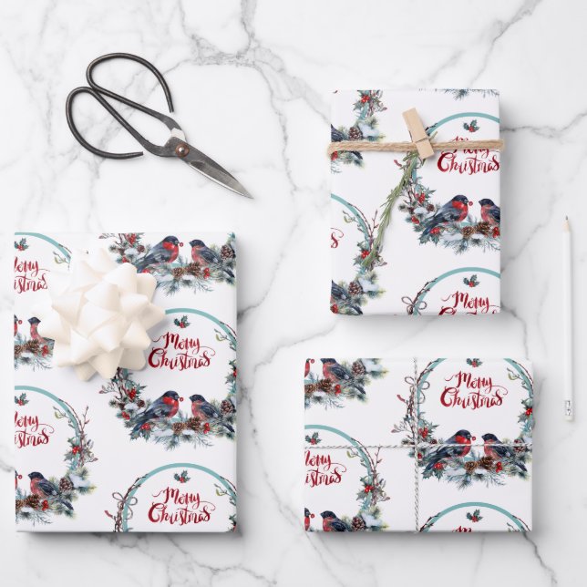 Feuille De Papier Cadeau Couronne De Noël Aux Oiseaux (Recto)