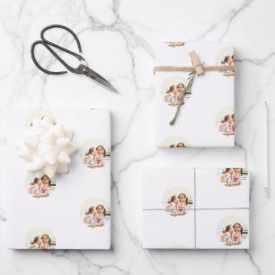 Feuille De Papier Cadeau Couronne de Noël avec fleurs blanches et photo