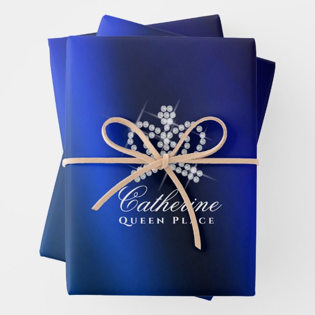 Feuille De Papier Cadeau Couronne royale bleu brillant (En situation)