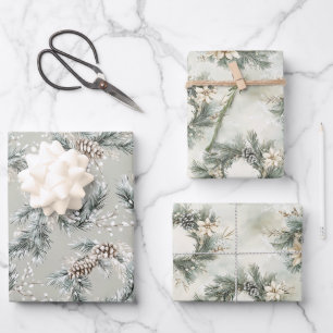 Feuille De Papier Cadeau Couronnes de Noël de cônes de pin verts