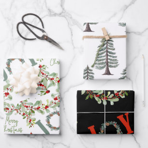 Feuille De Papier Cadeau Couronnes de Noël modernes et joie