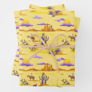 Feuille De Papier Cadeau Cow-boy du désert occidental Cheval Mesa Cactus Ru