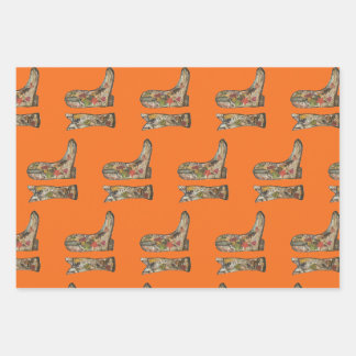 Feuille De Papier Cadeau Cowboy boots Wrapping Paper Flat Sheet Set of 3