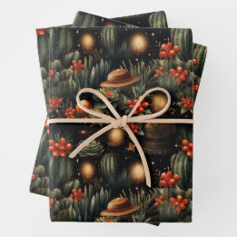 Feuille De Papier Cadeau Cowboy Cactus Moody de Noël occidental