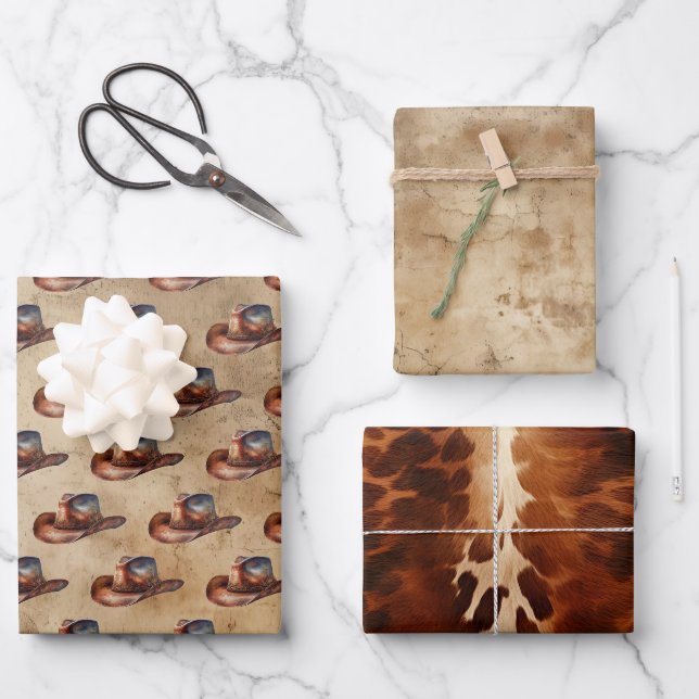 Feuille De Papier Cadeau Cowboy Casquette Cowhide (Recto)