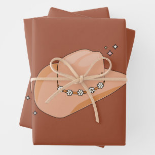 Feuille De Papier Cadeau Cowboy Casquette rouille Terracotta