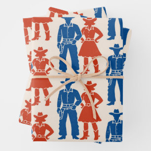 Feuille De Papier Cadeau Cowboy & Cowgirl Americana