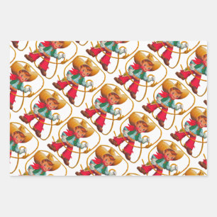 Feuille De Papier Cadeau Cowboy Retro Boy Child Cute Western