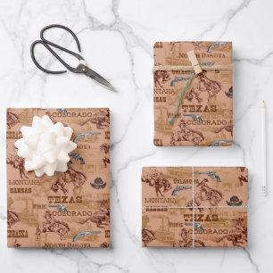 Feuille De Papier Cadeau Cowboy Rodeo Occidental Tireur Six Coups