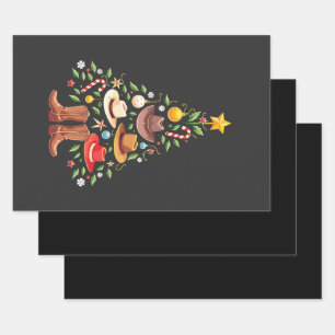 Feuille De Papier Cadeau Cowboy Western Christmas Tree Père Noël