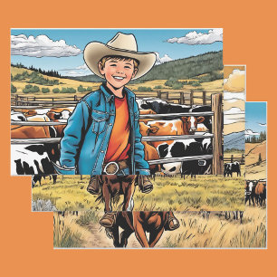Feuille De Papier Cadeau Cowboy Young Boy's Birthday Thème 3 Différent