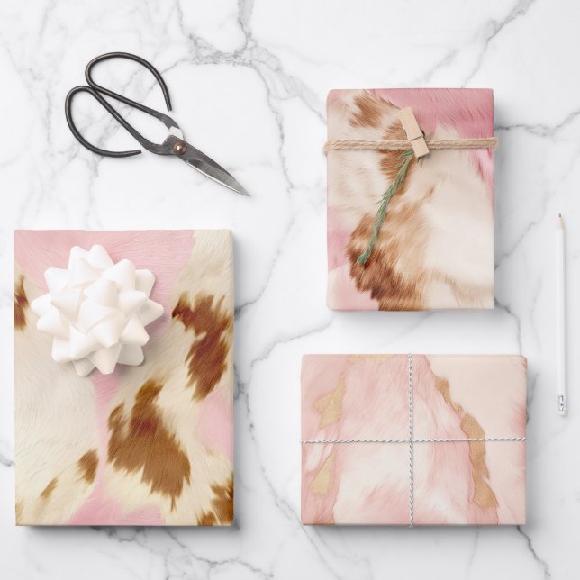 Feuille De Papier Cadeau Cowgirl Crème rose Brown Cowhide (Recto)