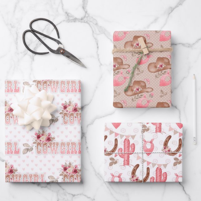 Feuille De Papier Cadeau Cowgirl rose (Recto)