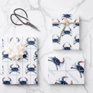 Feuille De Papier Cadeau Crabe marin bleu marine, Turquoise
