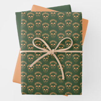 Feuille De Papier Cadeau Crâne avec couronne de fleurs