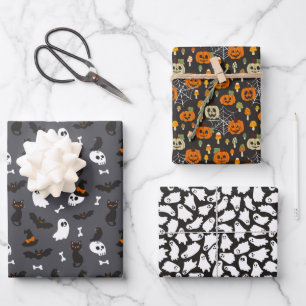 Feuille De Papier Cadeau Crâne Citrouille éffrayant Ghosts Halloween Motifs