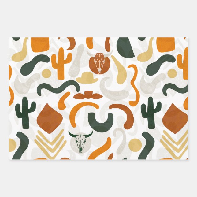 Feuille De Papier Cadeau Crâne de taureau de cactus de cowboy de style sud- (Devant)