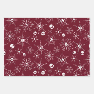 Feuille De Papier Cadeau Crâne effrayant Creepmas Noël Snowflakes rouge