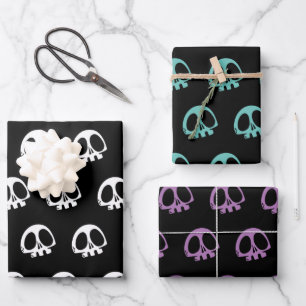 Feuille De Papier Cadeau Crâne Éffrayant Goth Halloween 3 couleurs