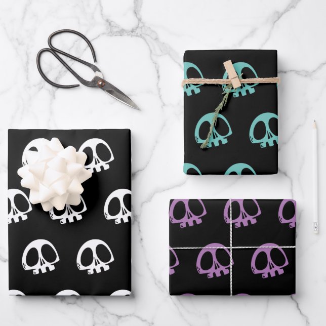 Feuille De Papier Cadeau Crâne Éffrayant Goth Halloween 3 couleurs (Recto)