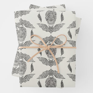 Feuille De Papier Cadeau Crâne et chauves-souris