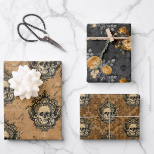 Feuille De Papier Cadeau Crâne et Damas gothiques victoriens