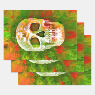 Feuille De Papier Cadeau Crâne rouge vert coloré unique Pop Art Abstrait