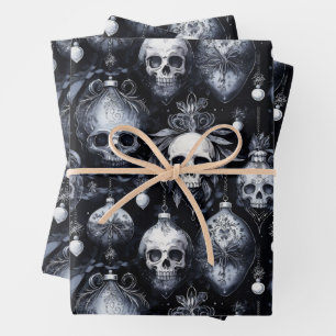 Feuille De Papier Cadeau Crânes de Noël gothiques Éffrayants